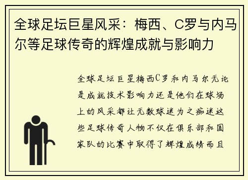 全球足坛巨星风采：梅西、C罗与内马尔等足球传奇的辉煌成就与影响力